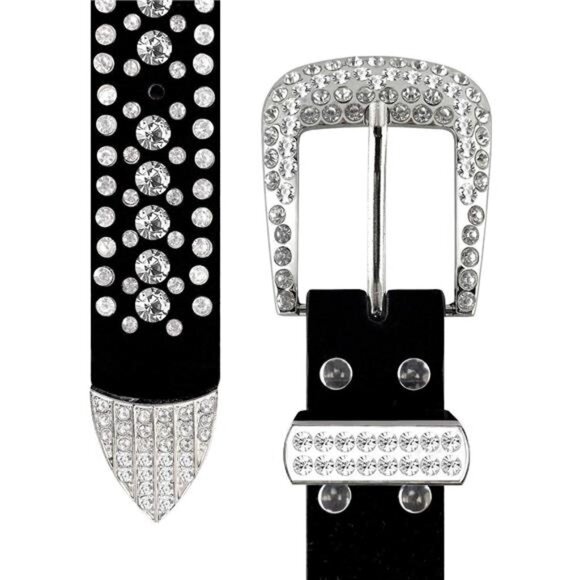 Western Rhinestone Cowgirl Cowboy Bling Studded Suede Leather Belt 1-1/4"(32mm) - Picture 3 of 7